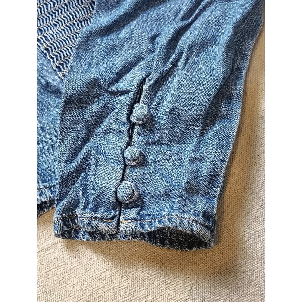 Levis Womens XXL Denim Square Neck Smocked Side Long Sleeve Blouse Blue Top XX - Picture 2 of 10